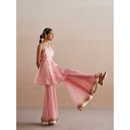 WeaverStory Afsana Baby Pink Organza Top with Gharara and Organza Dupatta (Set of 3)