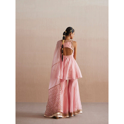 WeaverStory Afsana Baby Pink Organza Top with Gharara and Organza Dupatta (Set of 3)