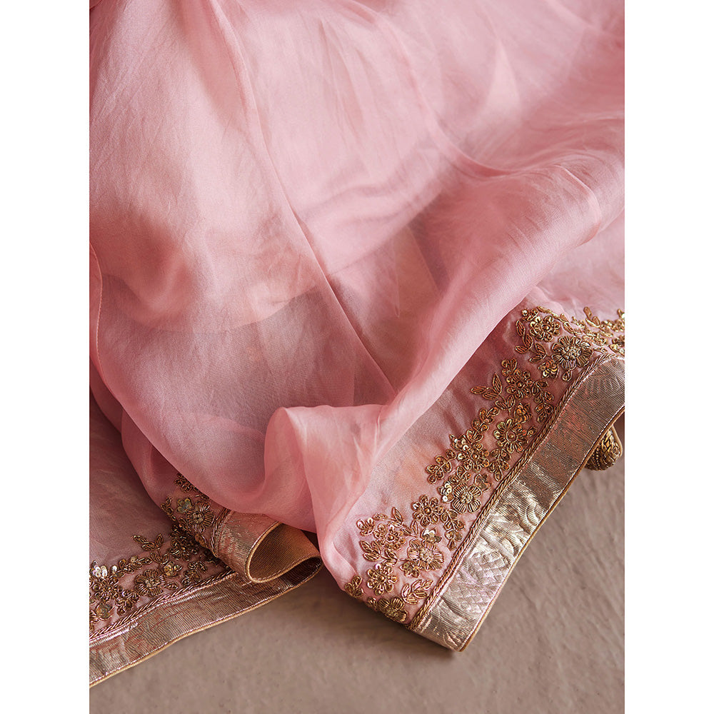 WeaverStory Afsana Baby Pink Organza Top with Gharara and Organza Dupatta (Set of 3)