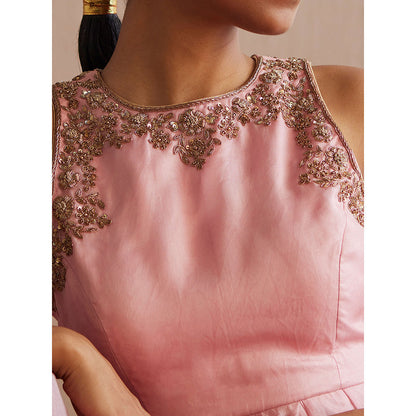 WeaverStory Afsana Baby Pink Organza Top with Gharara and Organza Dupatta (Set of 3)