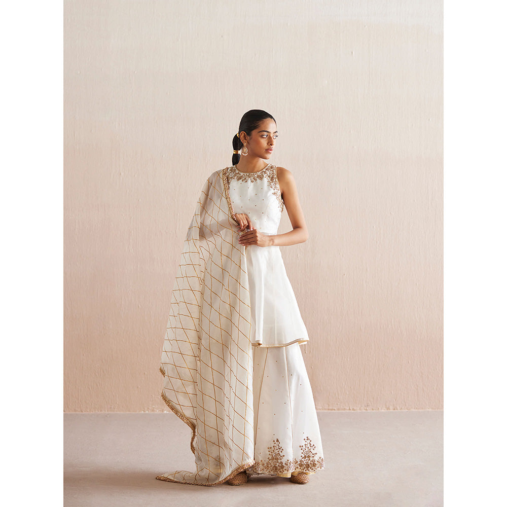 WeaverStory Afsana White Organza Top with Gharara and Dupatta (Set of 3)