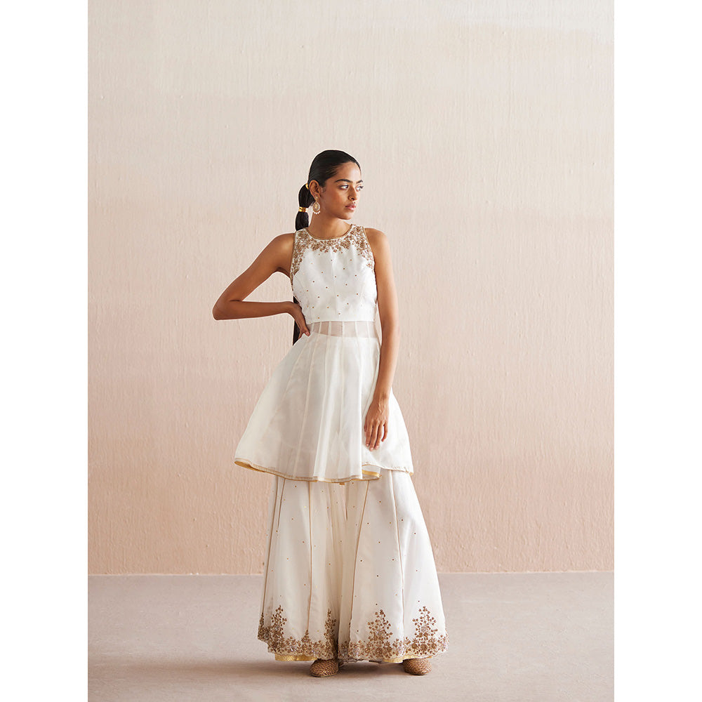 WeaverStory Afsana White Organza Top with Gharara and Dupatta (Set of 3)