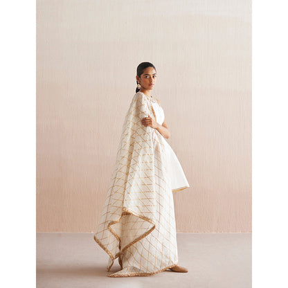 WeaverStory Afsana White Organza Top with Gharara and Dupatta (Set of 3)