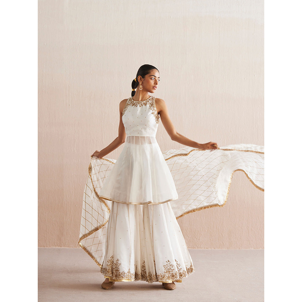 WeaverStory Afsana White Organza Top with Gharara and Dupatta (Set of 3)