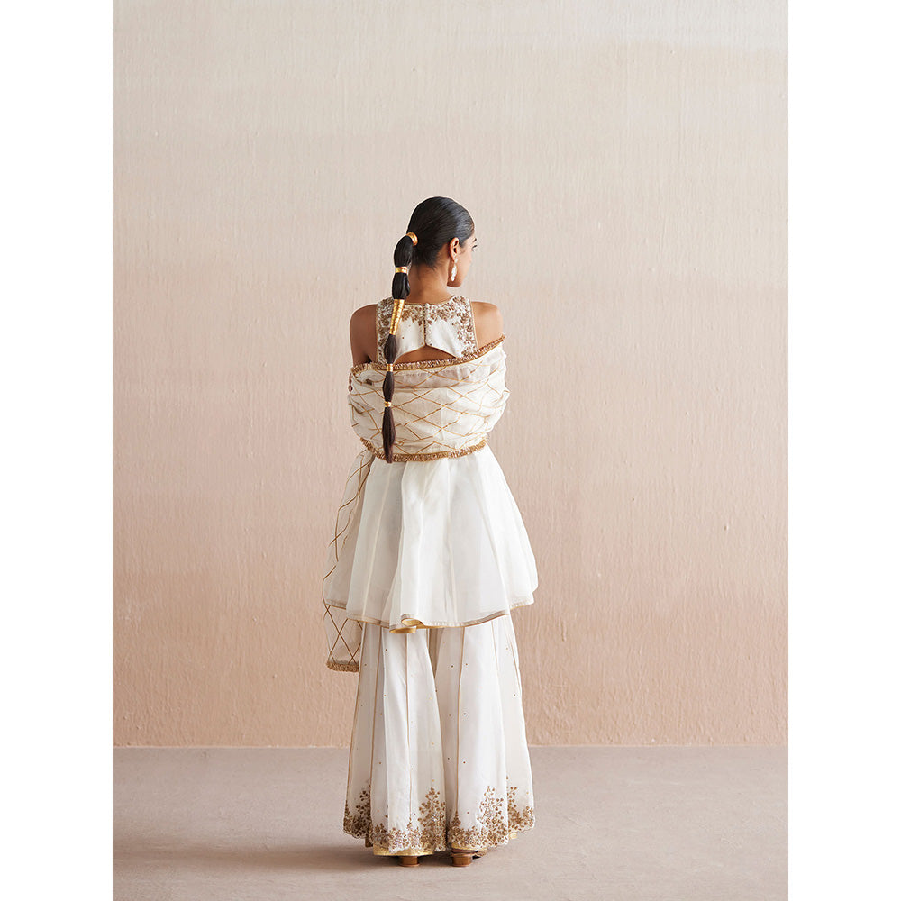 WeaverStory Afsana White Organza Top with Gharara and Dupatta (Set of 3)