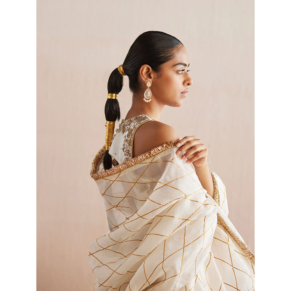 WeaverStory Afsana White Organza Top with Gharara and Dupatta (Set of 3)