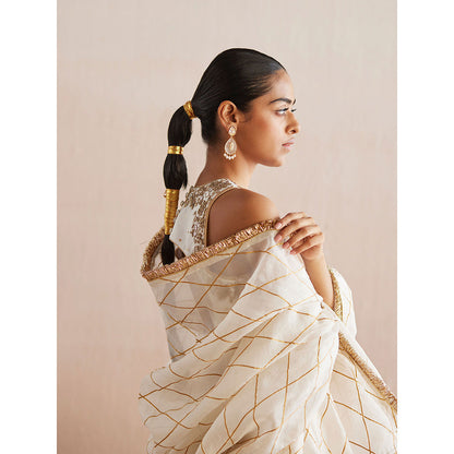 WeaverStory Afsana White Organza Top with Gharara and Dupatta (Set of 3)