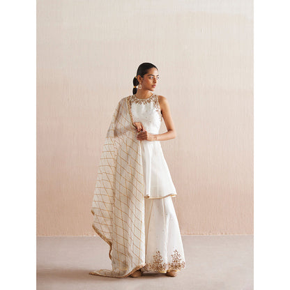 WeaverStory Afsana White Organza Top with Gharara (Set of 2)