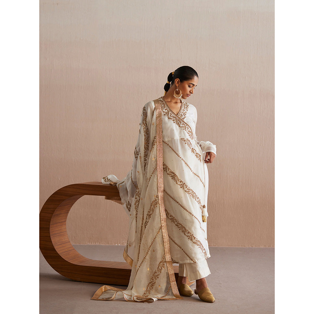 WeaverStory Mahjabeen Organza Angarkha with Pant and Organza Dupatta (Set of 3)