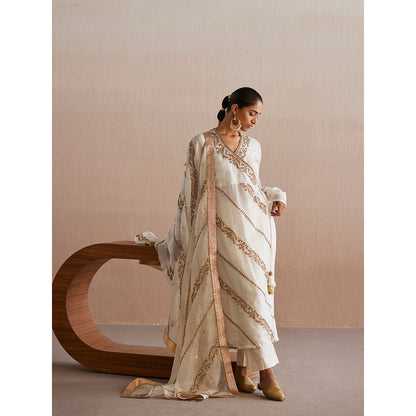 WeaverStory Mahjabeen Organza Angarkha with Pant and Organza Dupatta (Set of 3)