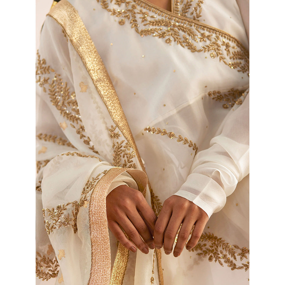 WeaverStory Mahjabeen Organza Angarkha with Pant and Organza Dupatta (Set of 3)