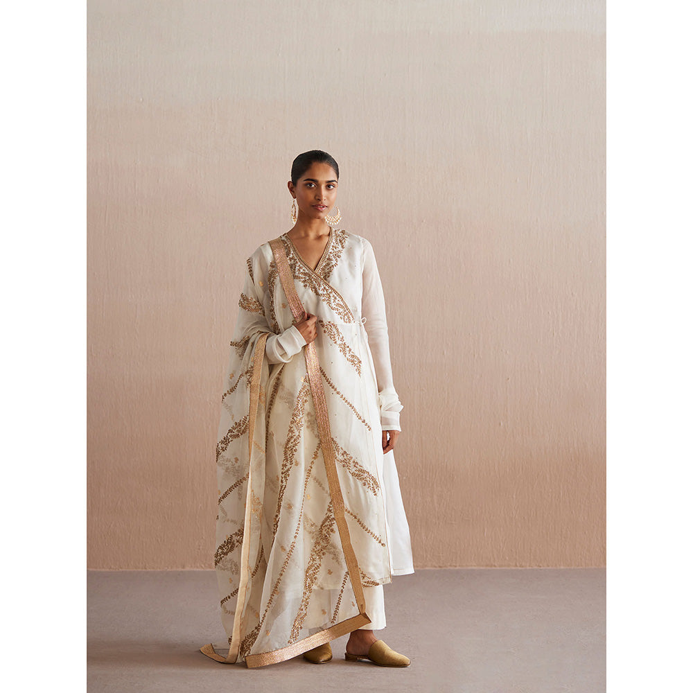 WeaverStory Mahjabeen Organza Angarkha with Pant and Organza Dupatta (Set of 3)