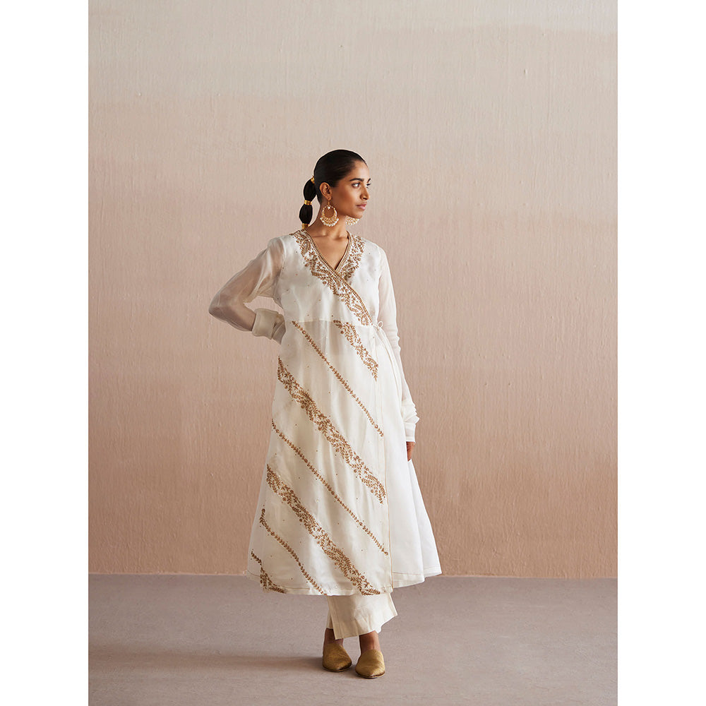 WeaverStory Mahjabeen Organza Angarkha with Pant (Set of 2)