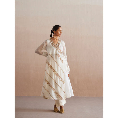 WeaverStory Mahjabeen Organza Angarkha with Pant (Set of 2)