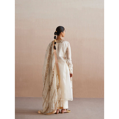 WeaverStory Mahjabeen Organza Angarkha with Pant (Set of 2)