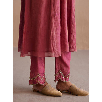 WeaverStory Aayat Rani Pink Cotton Tissue Kurta with Pant and Organza Dupatta (Set of 3)