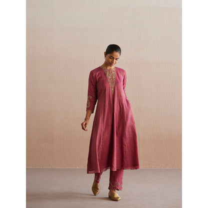 WeaverStory Aayat Rani Pink Cotton Tissue Kurta with Pant (Set of 2)