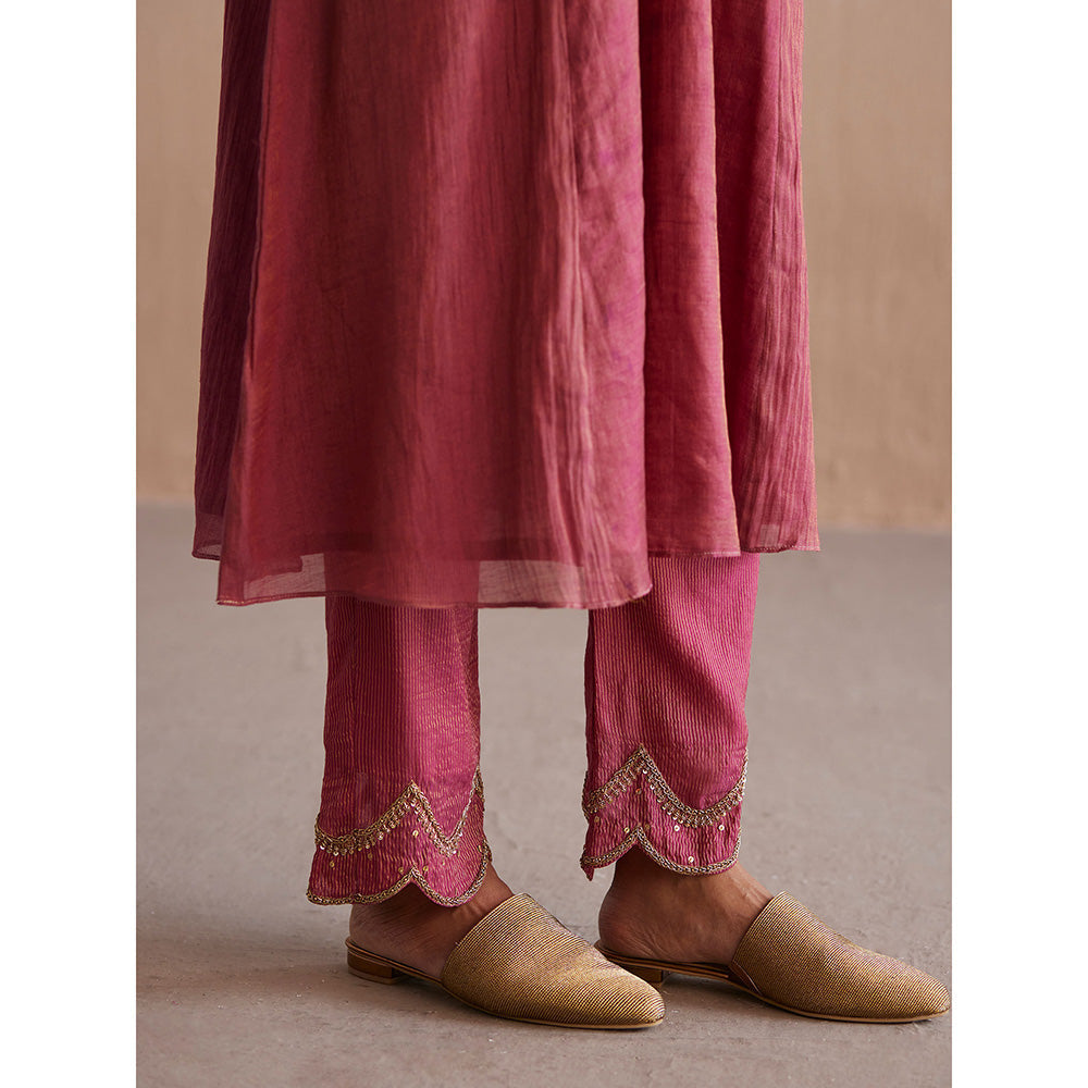 WeaverStory Aayat Rani Pink Cotton Tissue Kurta with Pant (Set of 2)