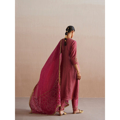 WeaverStory Aayat Rani Pink Cotton Tissue Kurta with Pant (Set of 2)