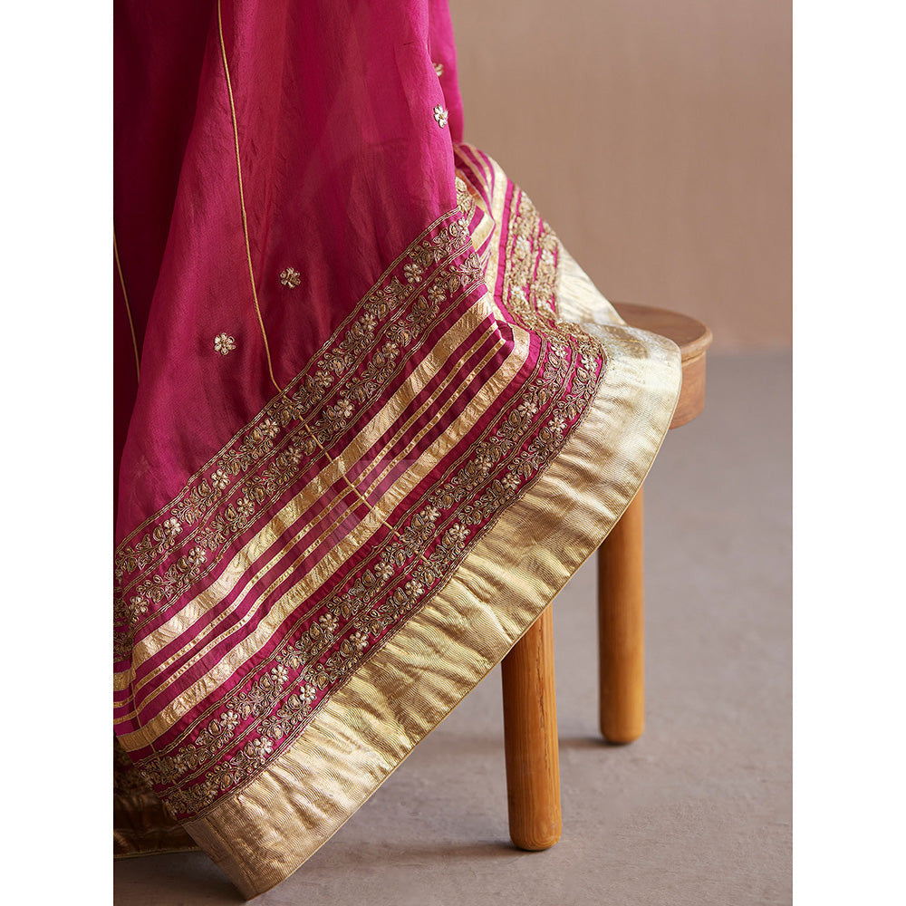 WeaverStory Mastani Rani Pink Cotton Tissue Choli with Lehenga and Dupatta (Set of 3)