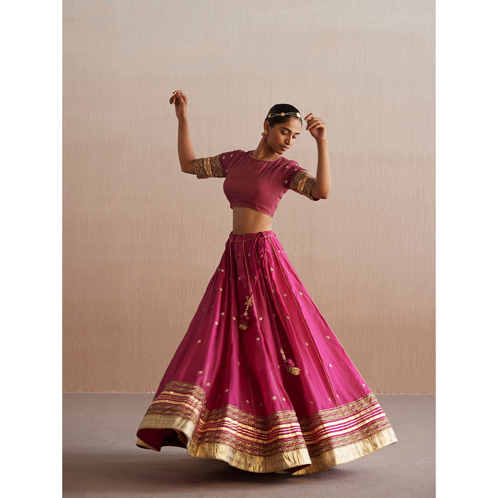 WeaverStory Mastani Rani Pink Cotton Tissue Choli with Lehenga and Dupatta (Set of 3)