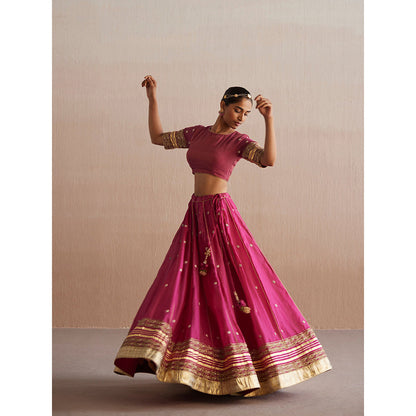 WeaverStory Mastani Rani Pink Cotton Tissue Choli with Lehenga (Set of 2)