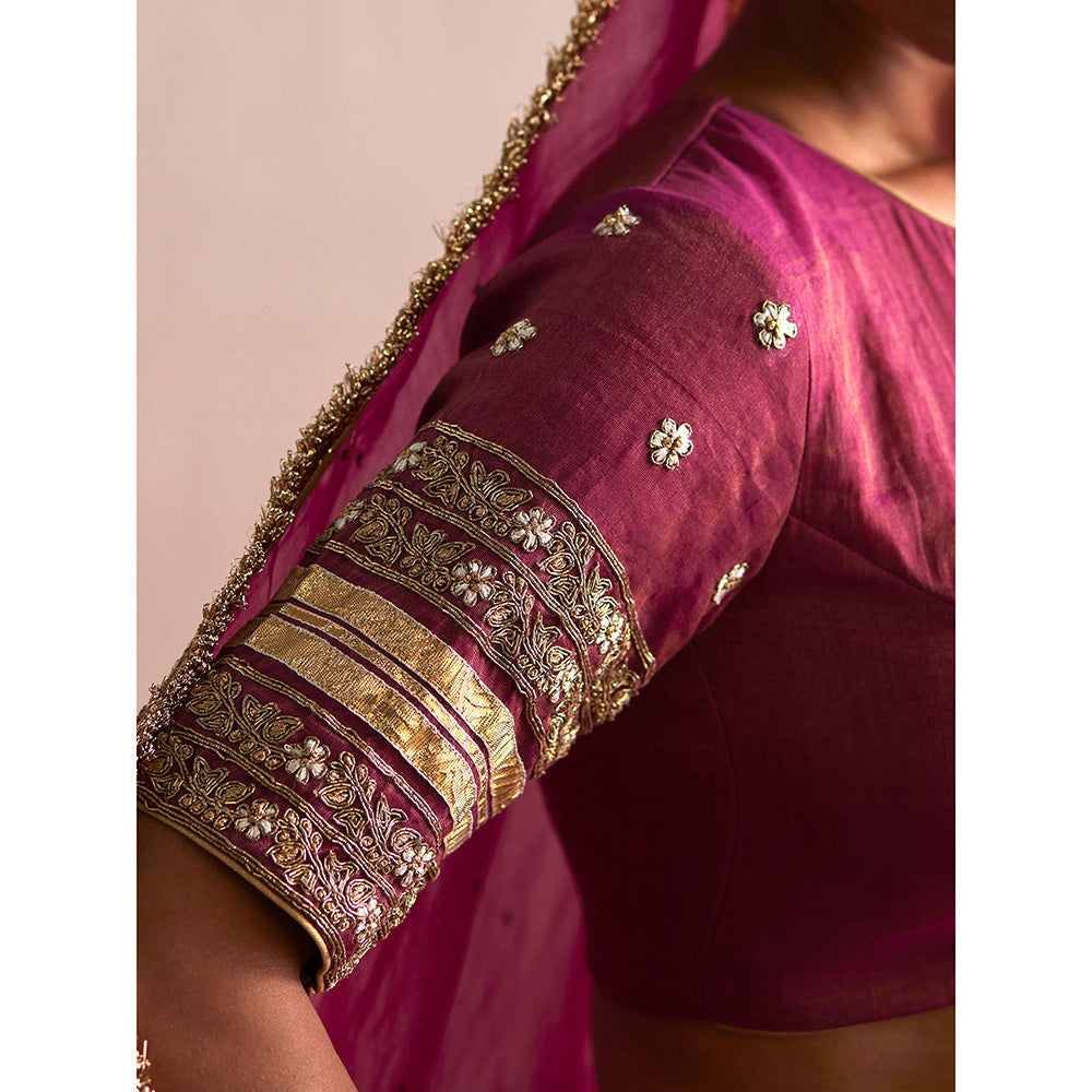 WeaverStory Mastani Rani Pink Cotton Tissue Choli with Lehenga (Set of 2)