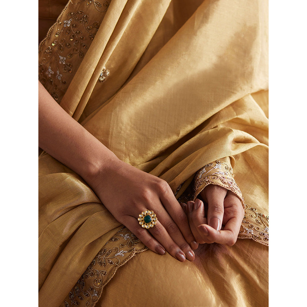 WeaverStory Mastani Gold Tissue Choli with Lehenga and Tissue Dupatta (Set of 3)