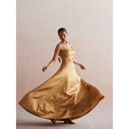 WeaverStory Mastani Gold Tissue Choli with Lehenga and Tissue Dupatta (Set of 3)