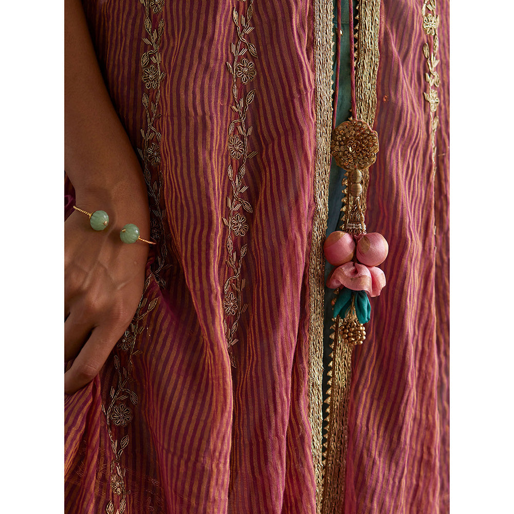 WeaverStory Zehenaseeb Sea Green Cotton Tissue Crop Top with Gharara and Cape (Set of 3)