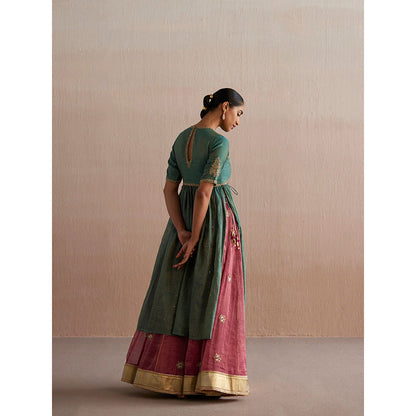 WeaverStory Inayaat Sea Green Kurta with Rani Pink Skirt and Organza Dupatta (Set of 3)