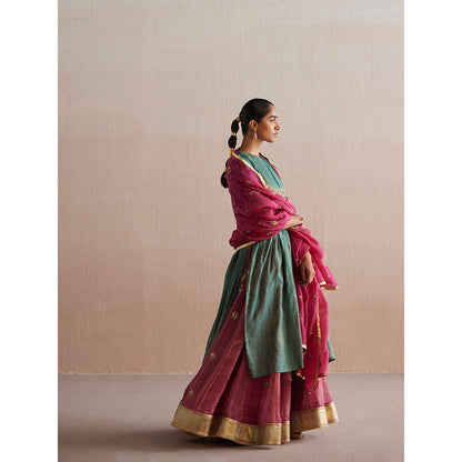 WeaverStory Inayaat Sea Green Kurta with Rani Pink Skirt (Set of 2)