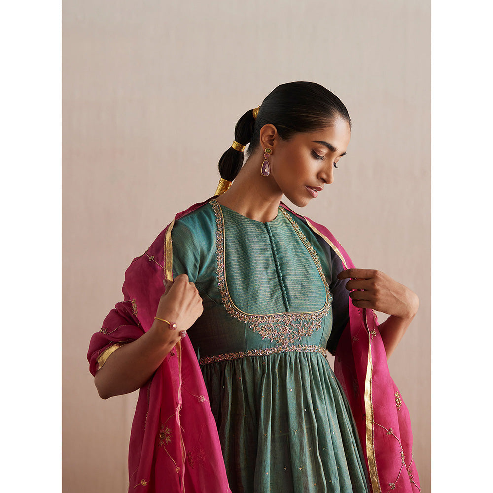 WeaverStory Inayaat Sea Green Kurta with Rani Pink Skirt (Set of 2)