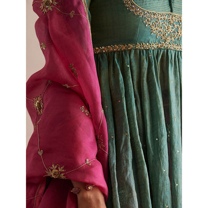 WeaverStory Inayaat Sea Green Kurta with Rani Pink Skirt (Set of 2)