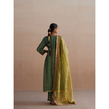 WeaverStory Noor Sea Green Cotton Tissue Kurta with Pant and Organza Dupatta (Set of 3)