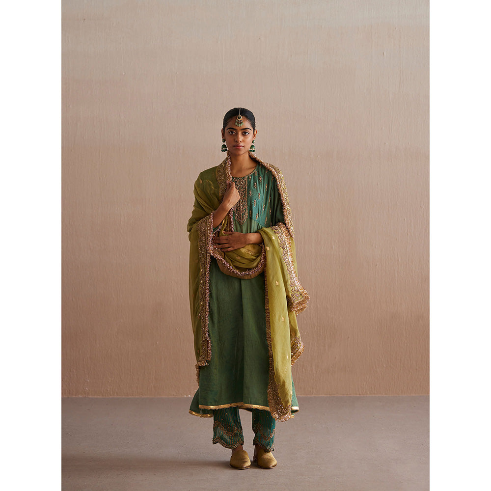 WeaverStory Noor Sea Green Cotton Tissue Kurta with Pant (Set of 2)