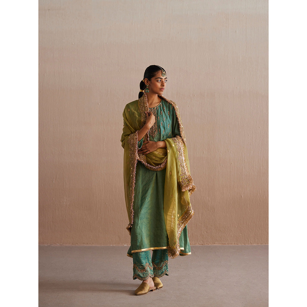 WeaverStory Noor Sea Green Cotton Tissue Kurta with Pant (Set of 2)