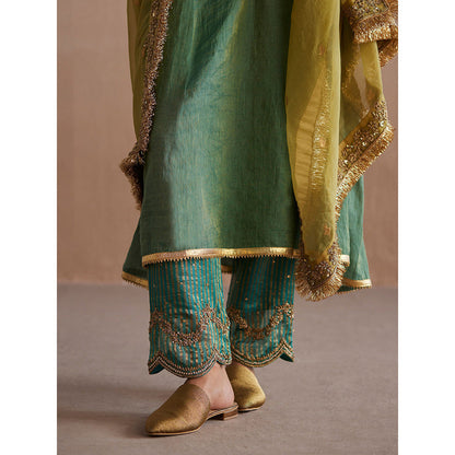 WeaverStory Noor Sea Green Cotton Tissue Kurta with Pant (Set of 2)