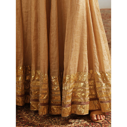 WeaverStory Beige Tissue Silk Lehenga with Choli and Organza Dupatta (Set of 3)