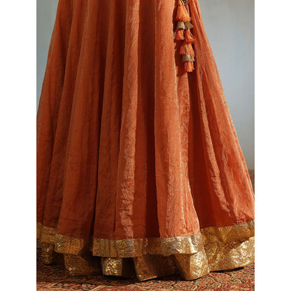 WeaverStory Orange Tissue Silk Kalidaar Lehenga with Choli Organza Dupatta (Set of 3)
