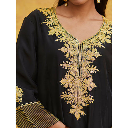 WeaverStory Black Pure Silk Tilla Hand Embroidered Kurta With Pants And Dupatta (Set of 3)