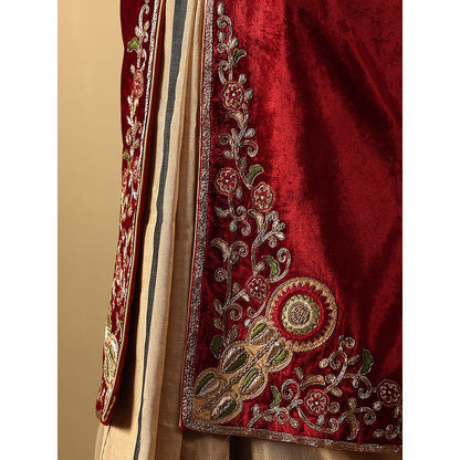 WeaverStory Maroon Hand Embroidered Zardozi Silk Velvet Jacket