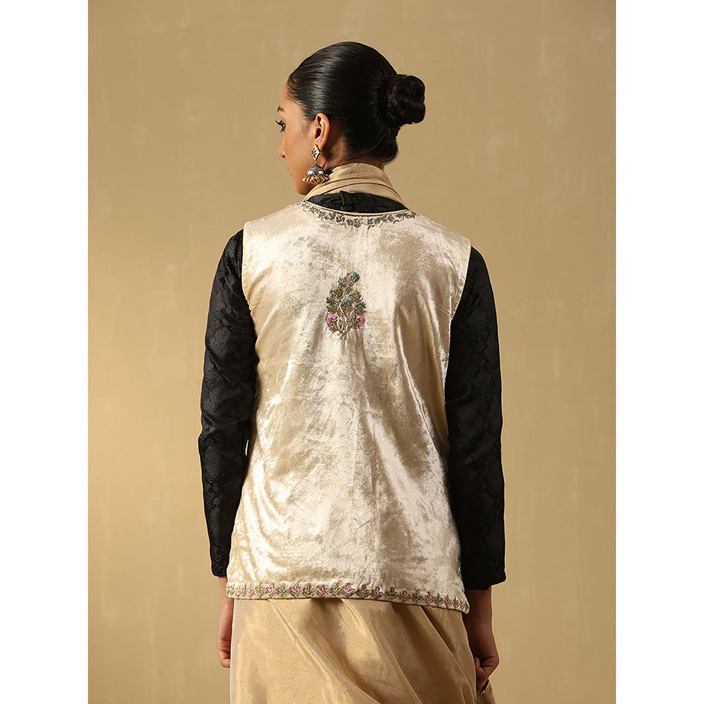 WeaverStory Off-White Hand Embroidered Zardozi Silk Velvet Jacket
