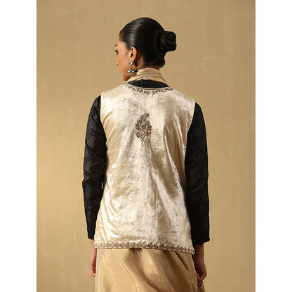 WeaverStory Off-White Hand Embroidered Zardozi Silk Velvet Jacket