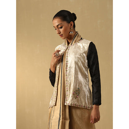 WeaverStory Off-White Hand Embroidered Zardozi Silk Velvet Jacket