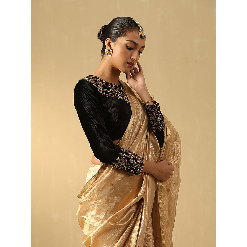 WeaverStory Black Hand Embroidered Zardozi Silk Velvet Blouse