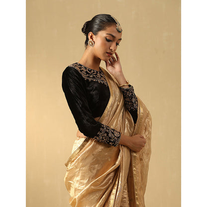 WeaverStory Black Hand Embroidered Zardozi Silk Velvet Blouse