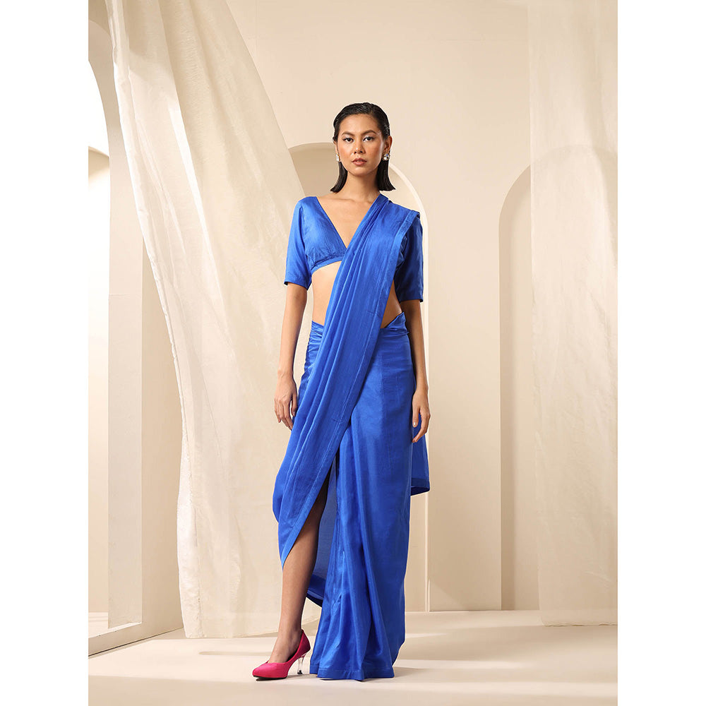 WeaverStory Royal Blue Pure Silk Saree with Unstitched Blouse