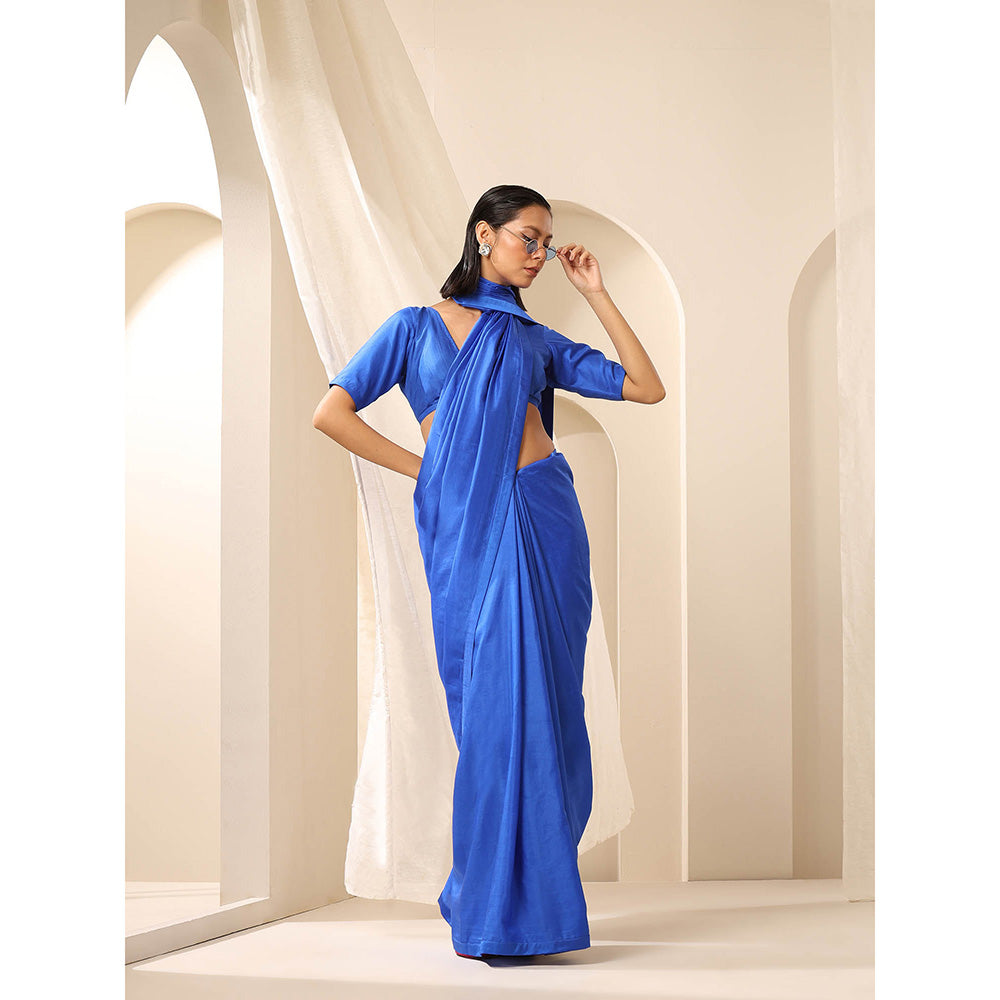 WeaverStory Royal Blue Pure Silk Saree with Unstitched Blouse