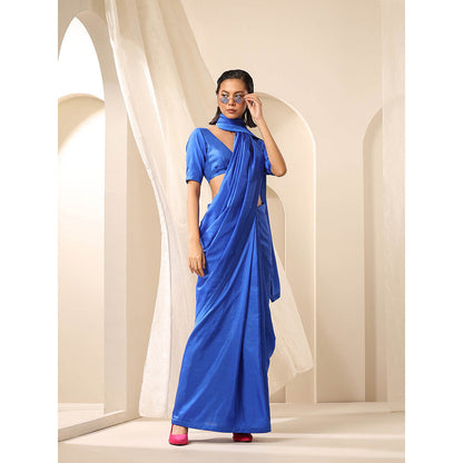 WeaverStory Royal Blue Pure Silk Saree with Unstitched Blouse